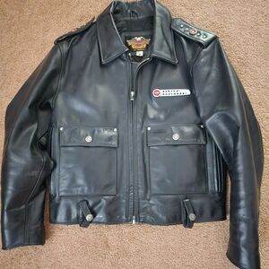 Harley-Davidson Black Leather Motorcycle Jacket with Fuel Tank Nameplate & Studs